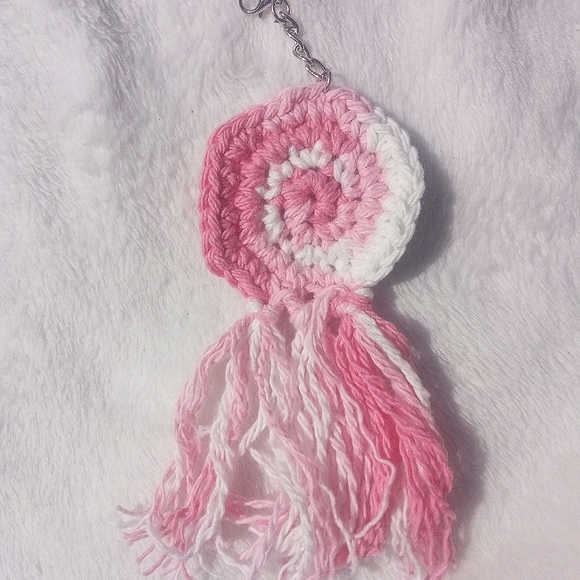 Handmade crocheted key Chain and wristlet set ( breast cancer awareness ) - Picture 3 of 3